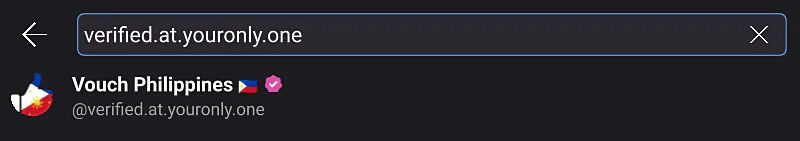 Search and add 'verified.at.youronly.one'